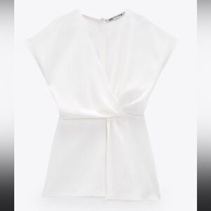 Zara White Cap Sleeve Flowy Knot Blouse M